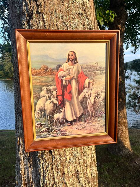 Large Vintage Jesus With Sheep Painting Art - Etsy