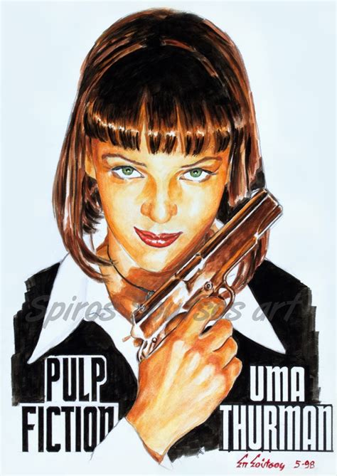 Pulp Fiction 1994 movie poster, Uma Thurman painting portrait
