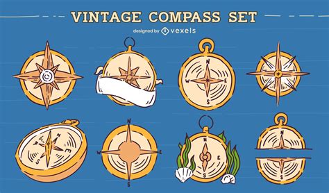 Vintage Compass Illustration Set Vector Download