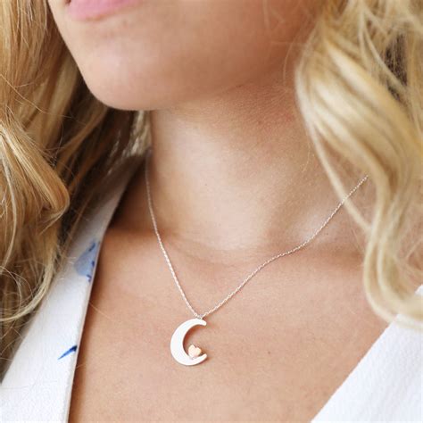 Moon And Heart Necklace In Silver And Rose Gold By Lisa Angel | notonthehighstreet.com