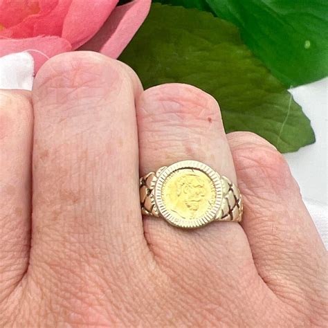 10K Vintage Mexican Coin Ring-Gold-1960s-Mexico-Criss… - Gem