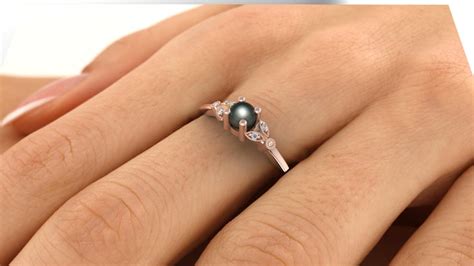 Black Pearl Engagement Ring Pearl Wedding Ring 14k Gold - Etsy UK