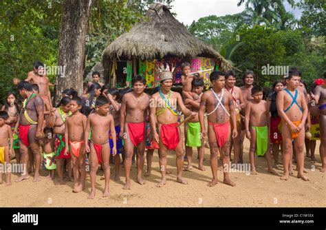 Villagers of the Native Indian Embera Tribe, Embera Village, Panama ...