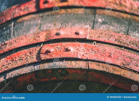 Detail of the Aged, Vintage Wooden Wine Red Barrels in Hungarian Wine Cellar Stock Photo - Image ...