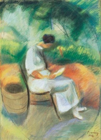 Róbert Berény (Hungarian, 1887–1953) - Reading woman in the villa garden, wife of the artist ...