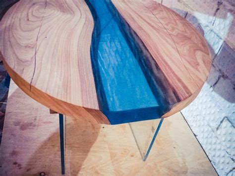 Sold Floating Round Epoxy Resin Live Edge Wood Coffee Table Clear Glass legs | Live edge wood ...