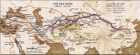 The Silk Road, other trade routes and hubs through Asia 300BC - 100AD ...