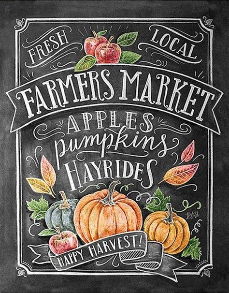 Fall Farmers' Market Chalkboard | Осеннее искусство, Рисунки мелом ...