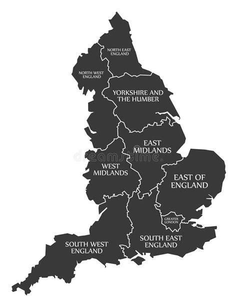 Resuma El Mapa De Las Nueve Regiones De Inglaterra Ilustración del ...