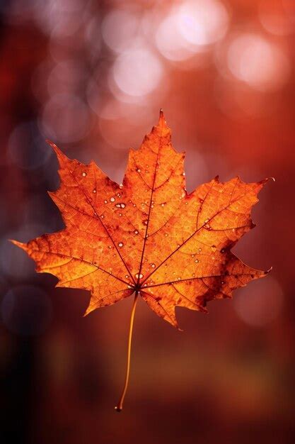 Premium AI Image | A single red maple leaf with water drops on it