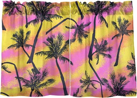 Coolnut Palm Tree Kitchen Curtains UV Protected Tier Curtains 2 Panels Kitchen Tiers Half Window ...