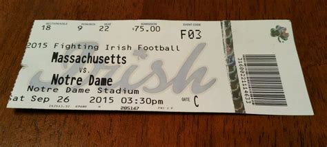 Notre Dame and UMASS 2015 Football Game Ticket Stub-Fighting Irish ...