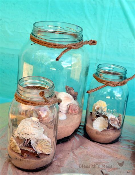 Beach Theme Party Food | Glass jars with sand, seashells, and rope: Beach Birthday Party, Beach ...