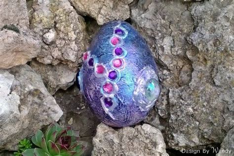 Large Dragon Egg Geek Decor, Iridescent Dragon Egg with Glass Cabochons and Rhinestones, Geek ...