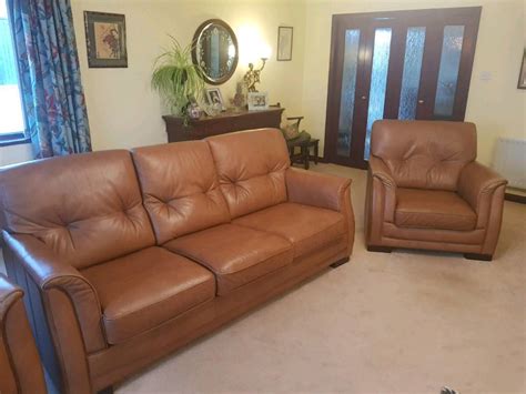 Tan Leather Three Piece Suite | in Gretna, Dumfries and Galloway | Gumtree