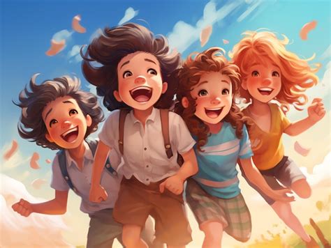 Premium AI Image | HAPPY CHILDREN PLAYING ILLUSTRATION