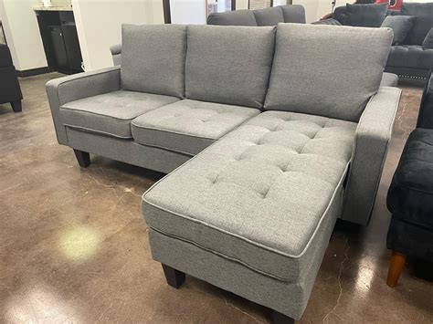 Grey Fabric Sectional Sofa with Floating Ottoman- 2209