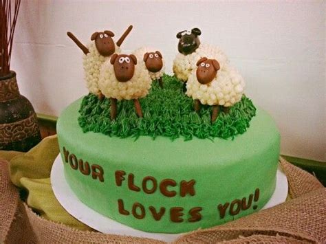 Pastor appreciation sheep cake. Sheep were made of Rice Krispie treats and covered with ...