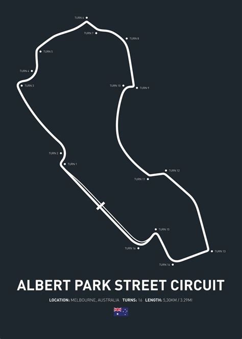 the albert park street circuit is shown in white on a black background ...