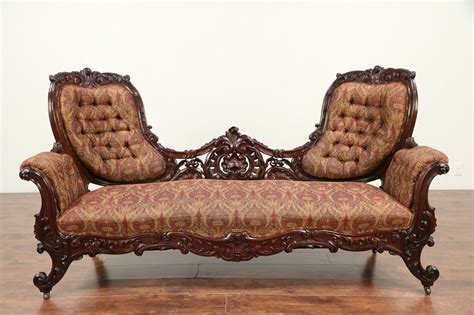 Victorian Antique 1860's Hand Carved Rosewood Sofa, Recent Upholstery