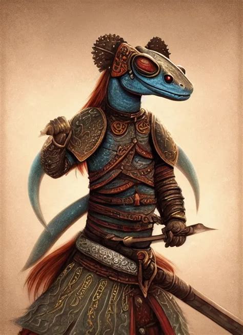 KREA - Cute anthropomorphic Gecko in turkic khaganate, khitan, lord, war, knight, warrior ...