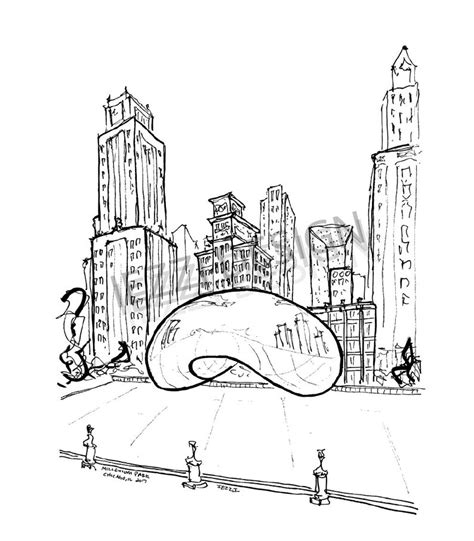 Millennium Park Sketch Art Print Chicago Bean Print Cloud - Etsy