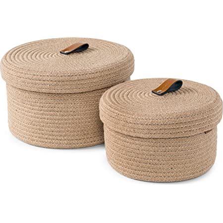 Amazon.com: DENJA & CO Round Baskets with Lids - Set of 2 Decorative Jute Baskets with Lids for ...