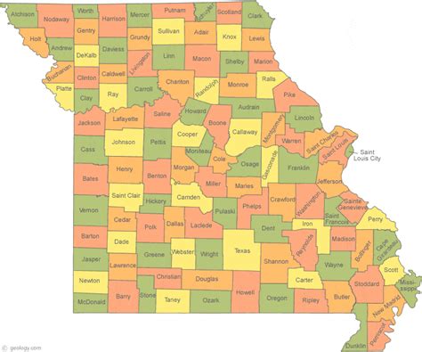 Missouri State Map With Counties - World Map Gray