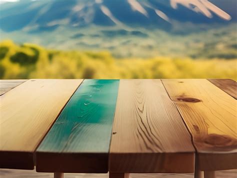 Premium Photo | Wooden board empty table in front of blurred background