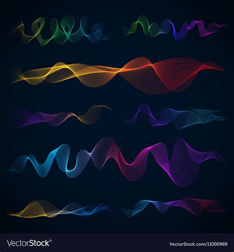 Luminous 3d sound waves energy effect set Vector Image