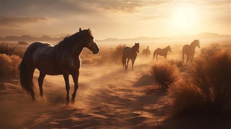 Premium Photo | Horse on the beach at sunset with reflection in watergenerative ai