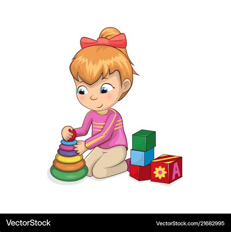 Little girl playing with toys Royalty Free Vector Image