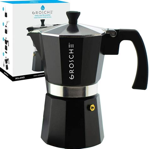 GROSCHE Milano Stovetop Espresso Maker Moka Pot 9 Cup, 15.2 oz, Black ...