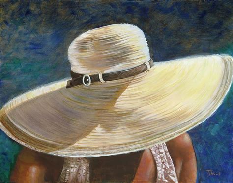 Straw Hat on Blue Painting by Tammy Arca - Pixels