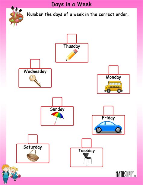 Number the days of a week in Sequence Worksheets - Math Worksheets ...