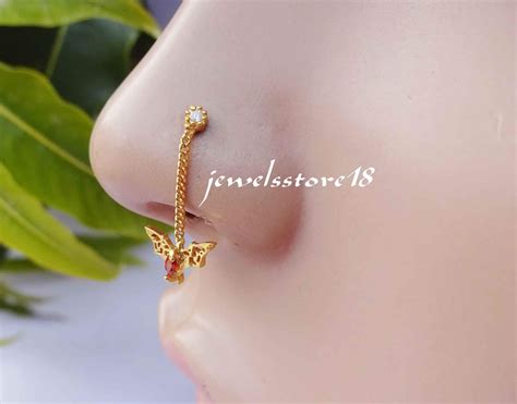 925 Sterling Silver Dangling Nose Stud CZ Cubic Zirconia Gems - Etsy | Nose jewelry, Body ...