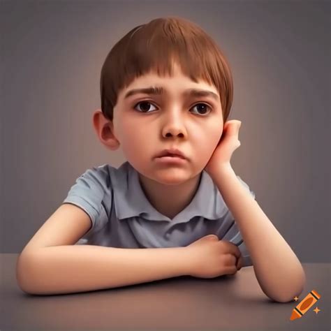 Realistic depiction of a upset child sitting at a desk on Craiyon