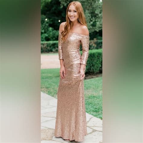 Revelry | Dresses | Revelry Sparkle Rose Gold Sequin Metallic Gold Off ...