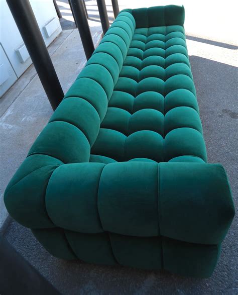Custom Tufted Green Velvet Sofa with Brass Base - Mid-Century / Modern Sofas & Sectionals ...