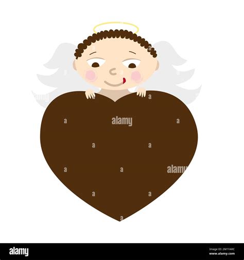 Baby angel holding chocolate candy heart shape. Cartoon character cupid face Stock Vector Image ...