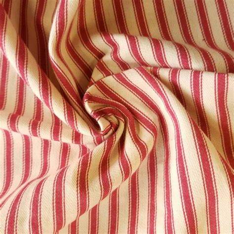 Ticking Stripe Red Fabric | Traditional Striped Ticking Fabric Online