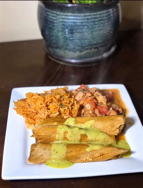 [Homemade] Mom’s tamales with my Spanish rice and borracho beans : food