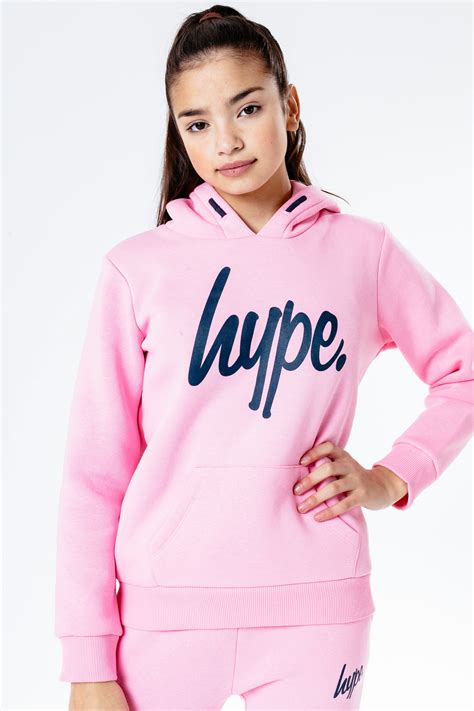 HYPE PINK WITH NAVY SCRIPT KIDS HOODIE & JOGGER SET | Hype.