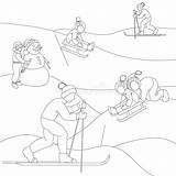 Playing Outdoor Children Sledding Boys Skiing Girl Making The  sketch template