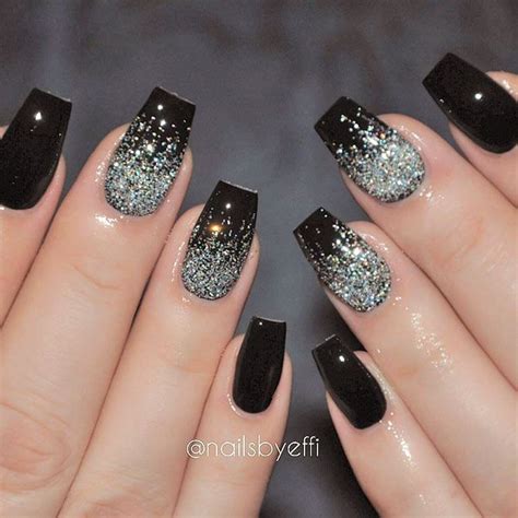 Black Glitter Acrylic Nails Tips