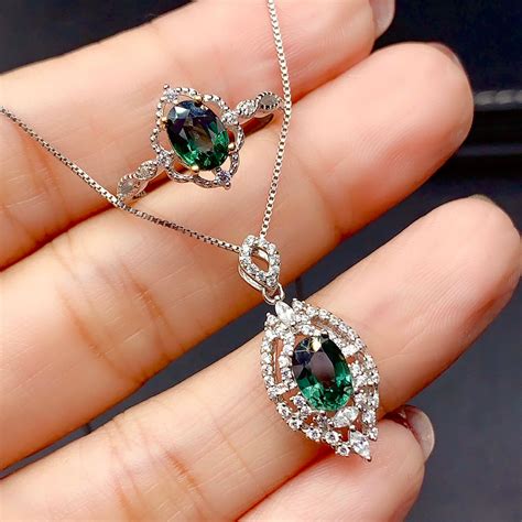 Natural Sapphire Jewelry Set Diamond Sapphire Genuine Green - Etsy