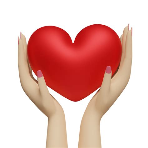 cartoon woman hands holding red heart isolated. health love or world heart day concept, 3d ...