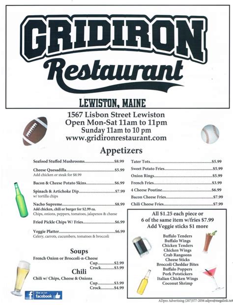 Gridiron lewiston maine sports bar menu pg 1 - Lewiston & Auburn Maine Restaurants - Lewiston ...