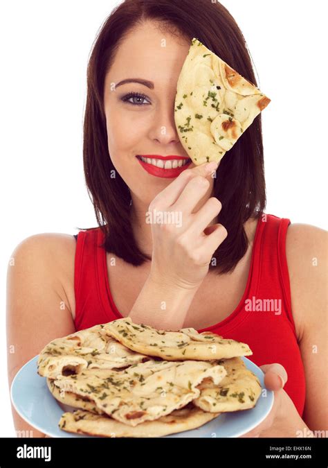 Young Attractive Woman With Naan Bread Stock Photo - Alamy