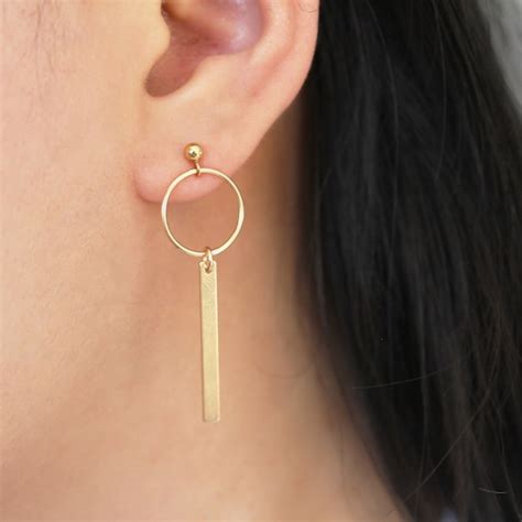 Gold Bar Earrings 14K Gold Earrings Geometric Earrings Gift - Etsy